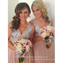 New arrival sequined beaded sexy V-neckline wholesale custom made Long Bridesmaid dresses CWFB2273